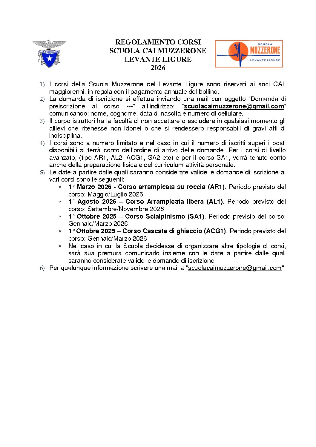 Regolamento Corsi Scuola Muzzerone
